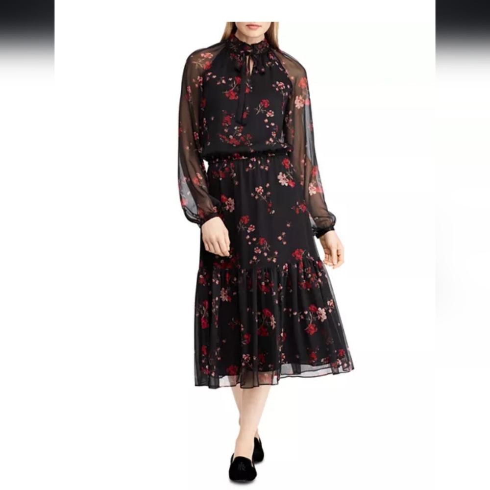 Lauren Ralph Lauren Sheer Floral Print Dress